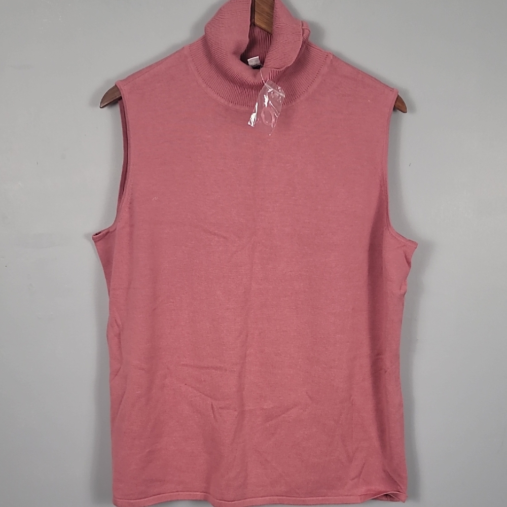 Joan Rivers Boxy Pink High Neck Ribbed Tank Top Sleeveless Sweater